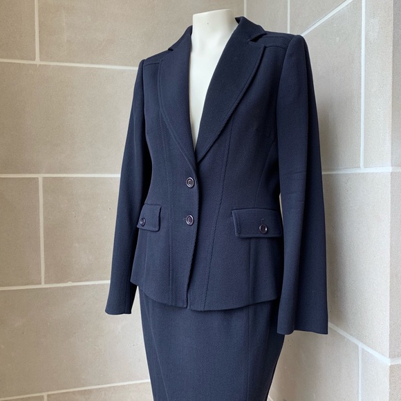 Les Copains Navy Wool Skirt Suit - Picture 3 of 8